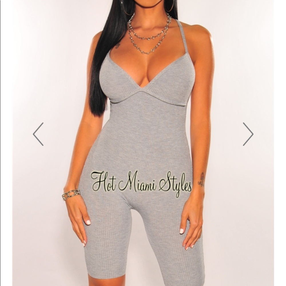 Salmon colored Ribbed Knit CrissCross Back Romper